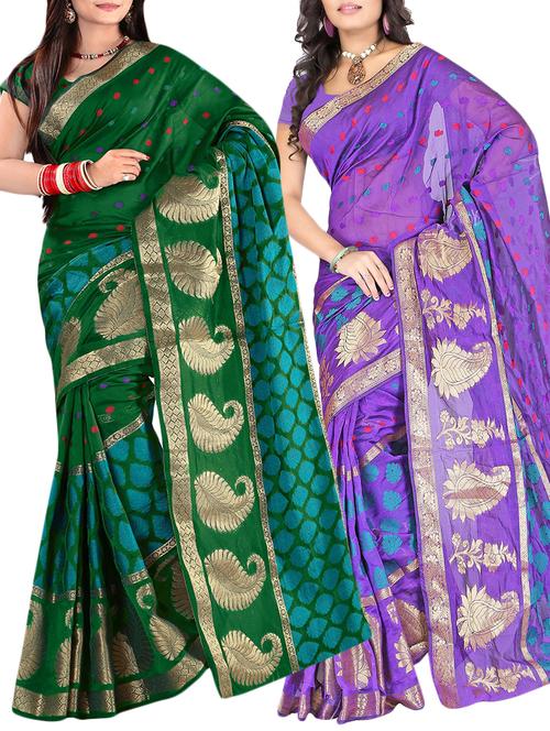 embroidered combos saree with blouse - 16057607 - Very Small Image - 1