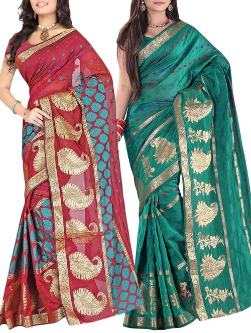 embroidered combos saree with blouse - 16057608 - Very Small Image - 1