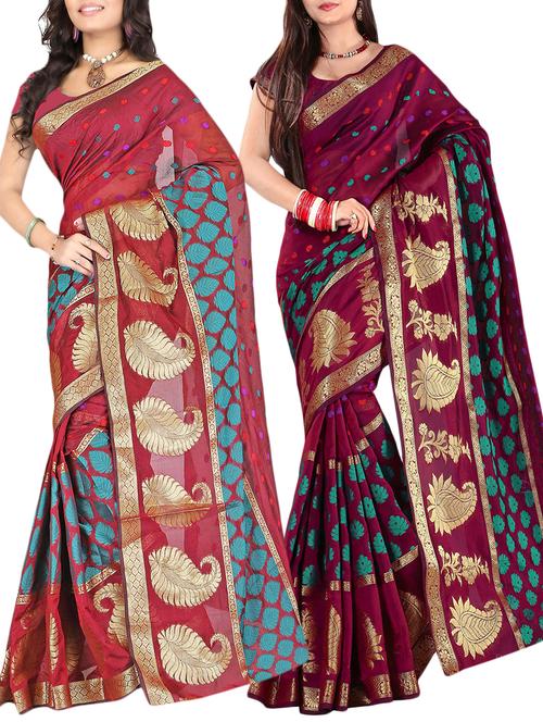 embroidered combos saree with blouse - 16057609 - Very Small Image - 1