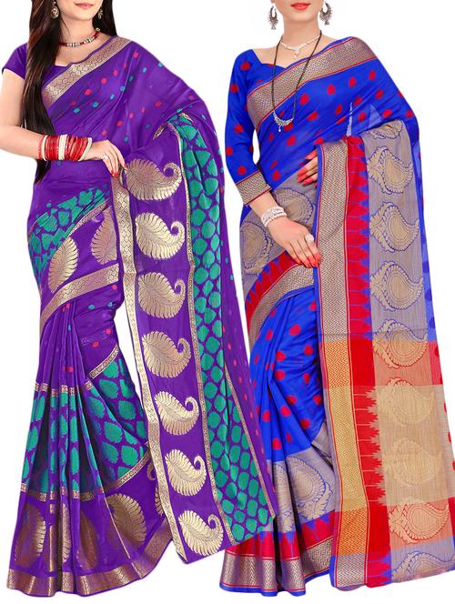 embroidered combos saree with blouse - 16057611 - Very Small Image - 1