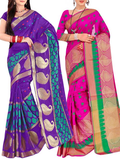 embroidered combos saree with blouse - 16057612 - Very Small Image - 1