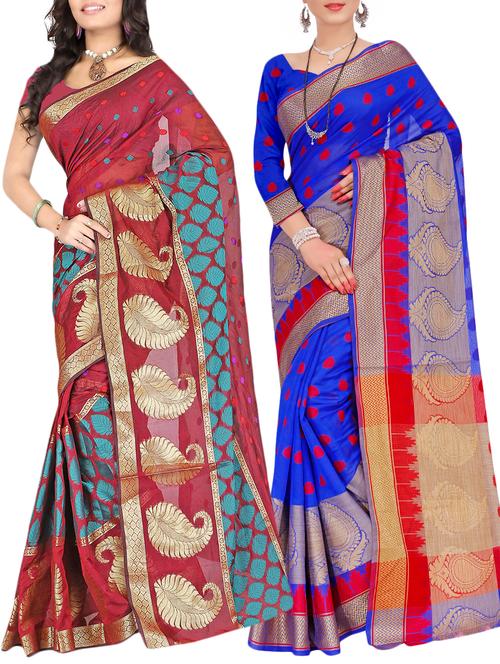 embroidered combos saree with blouse - 16057619 - Very Small Image - 1