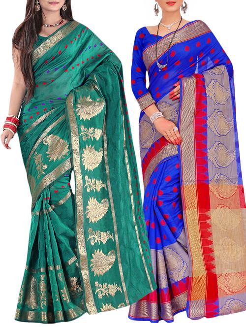 combo banarasi saree with blouse - 16057623 - Very Small Image - 1