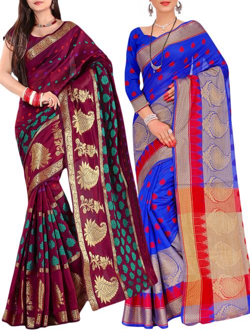 combo banarasi saree with blouse - 16057627 - Very Small Image - 1