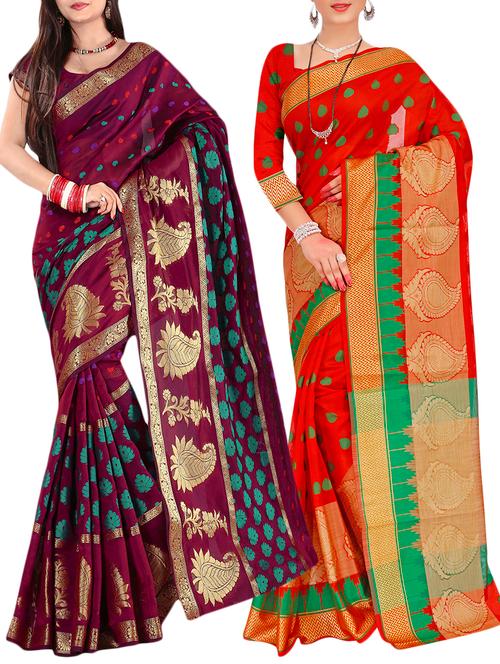 combo banarasi saree with blouse - 16057629 - Very Small Image - 1