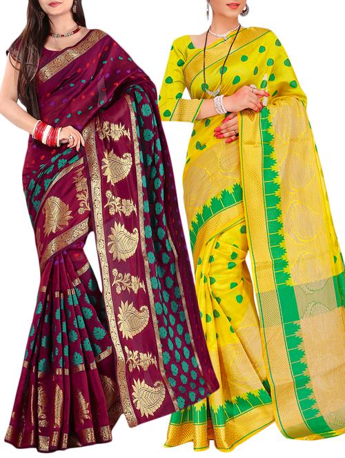 combo banarasi saree with blouse - 16057630 - Very Small Image - 1