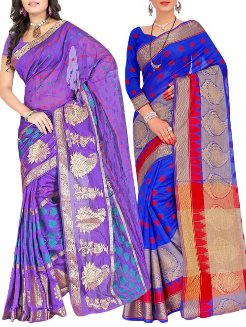 combo banarasi saree with blouse - 16057631 - Very Small Image - 1