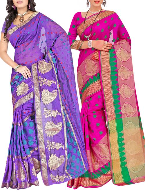 combo banarasi saree with blouse - 16057632 - Very Small Image - 1