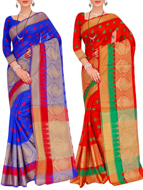 combo banarasi saree with blouse - 16057647 - Very Small Image - 1