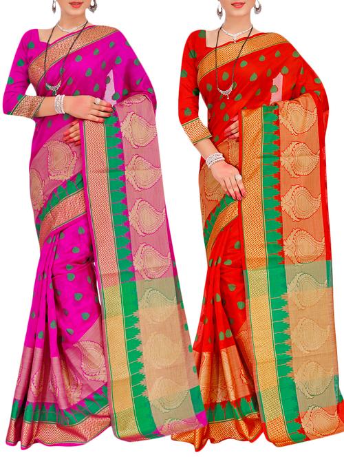 combo banarasi saree with blouse - 16057649 - Very Small Image - 1