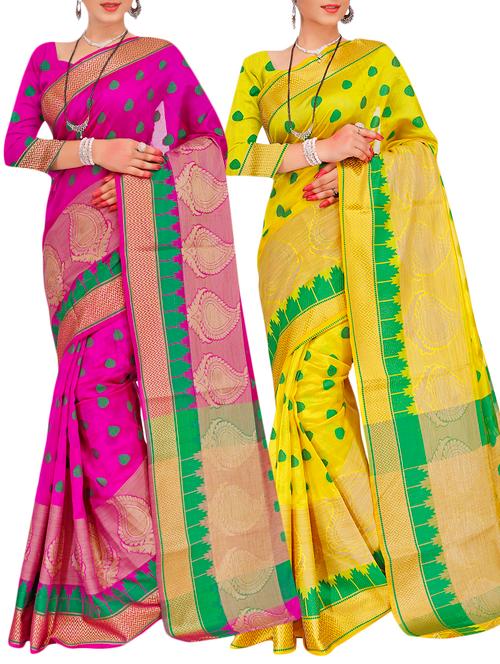 combo banarasi saree with blouse - 16057650 - Very Small Image - 1