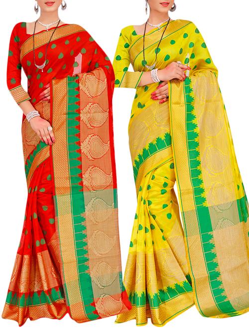 combo banarasi saree with blouse - 16057651 - Very Small Image - 1