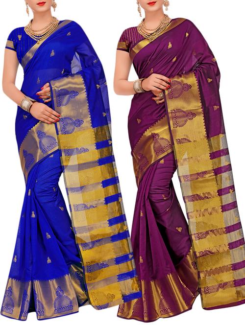 combo banarasi saree with blouse - 16057660 - Very Small Image - 1