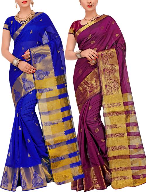 combo banarasi saree with blouse - 16057665 - Very Small Image - 1