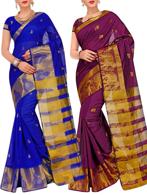 combos banarasi saree with blouse - 16057680 - Very Small Image - 1