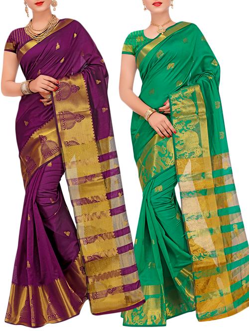 combos banarasi saree with blouse - 16057685 - Very Small Image - 1