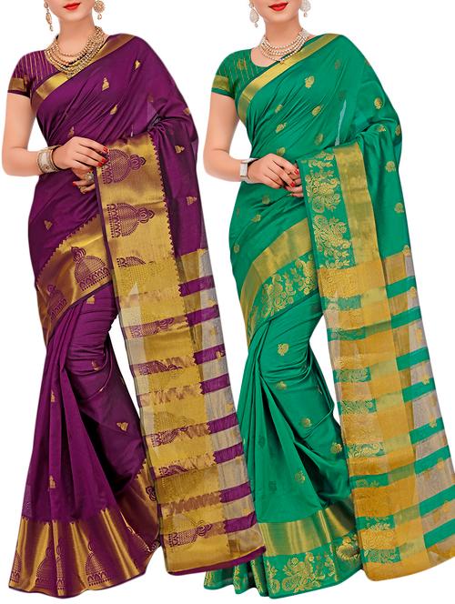 combos banarasi saree with blouse - 16057690 - Very Small Image - 1