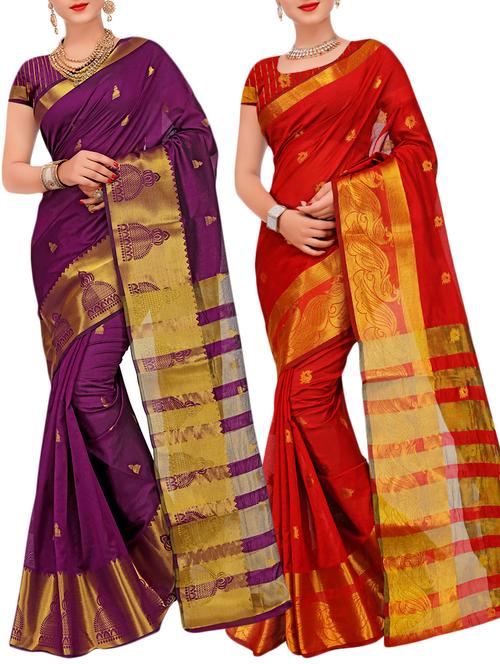 combos banarasi saree with blouse - 16057695 - Very Small Image - 1