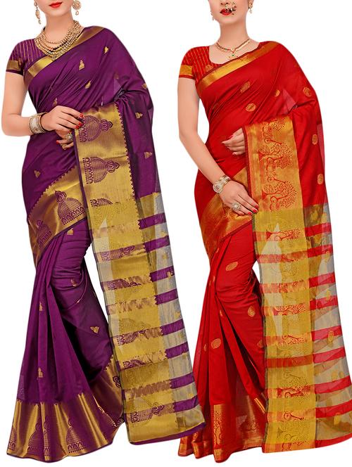 combos banarasi saree with blouse - 16057700 - Very Small Image - 1