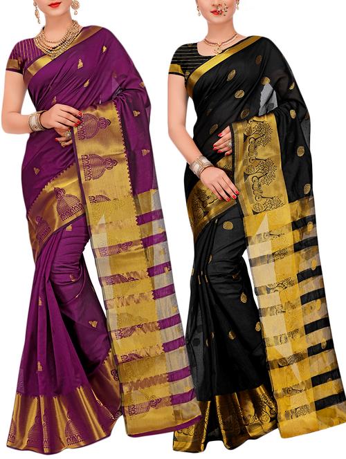 combo banarasi saree with blouse - 16057701 - Very Small Image - 1