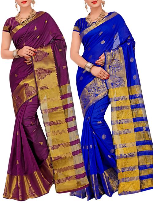 combo banarasi saree with blouse - 16057703 - Very Small Image - 1