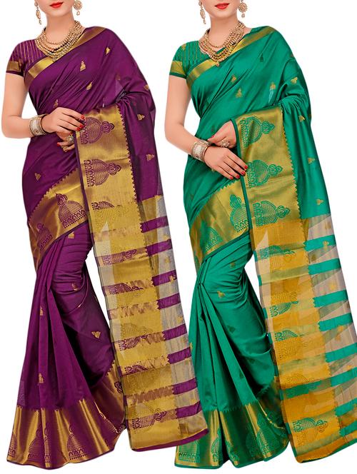 combo banarasi saree with blouse - 16057705 - Very Small Image - 1