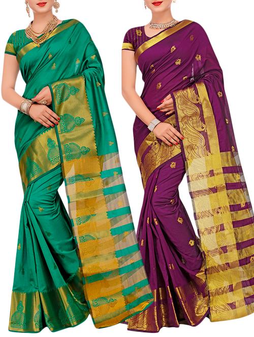combos banarasi saree with blouse - 16057741 - Very Small Image - 1