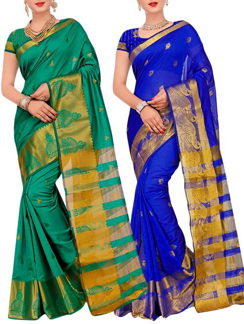 combos banarasi saree with blouse - 16057743 - Very Small Image - 1