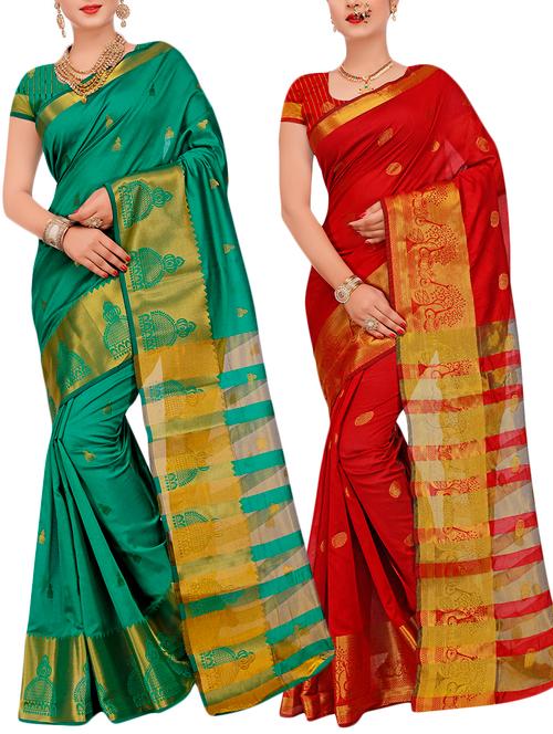 combos banarasi saree with blouse - 16057745 - Very Small Image - 1