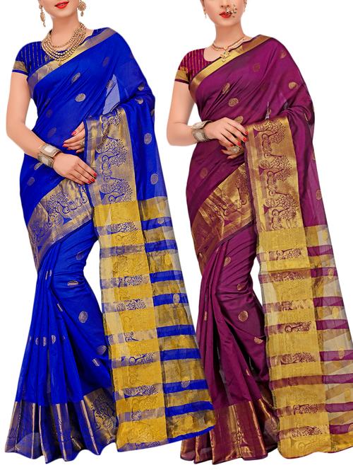 combos banarasi saree with blouse - 16057770 - Very Small Image - 1