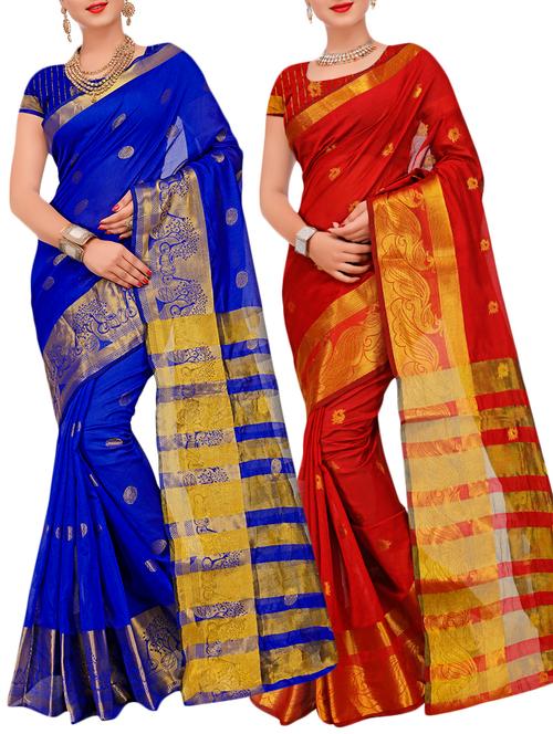 combos banarasi saree with blouse - 16057777 - Very Small Image - 1