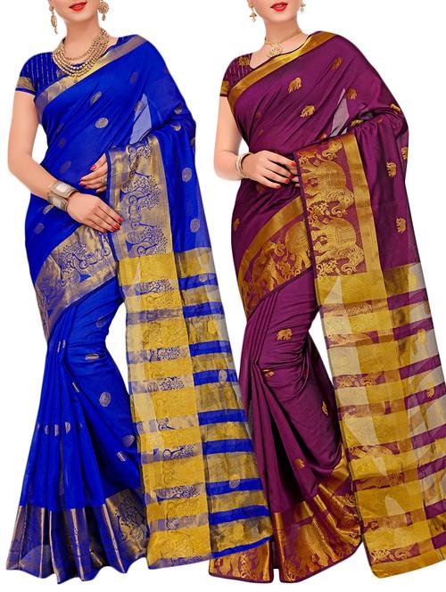 combos banarasi saree with blouse - 16057785 - Very Small Image - 1