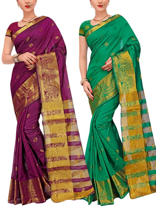 combos banarasi saree with blouse - 16057791 - Very Small Image - 1