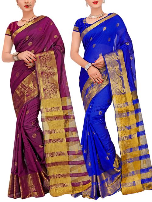 combos banarasi saree with blouse - 16057792 - Very Small Image - 1