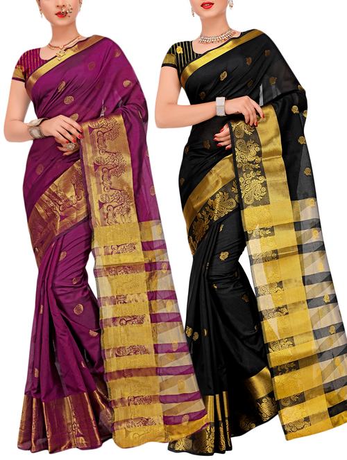 combos banarasi saree with blouse - 16057797 - Very Small Image - 1