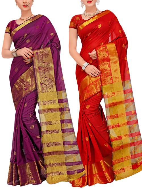 combos banarasi saree with blouse - 16057798 - Very Small Image - 1