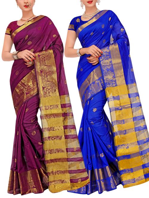 combos banarasi saree with blouse - 16057799 - Very Small Image - 1