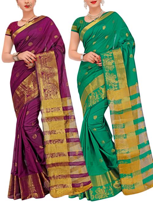 combos banarasi saree with blouse - 16057800 - Very Small Image - 1