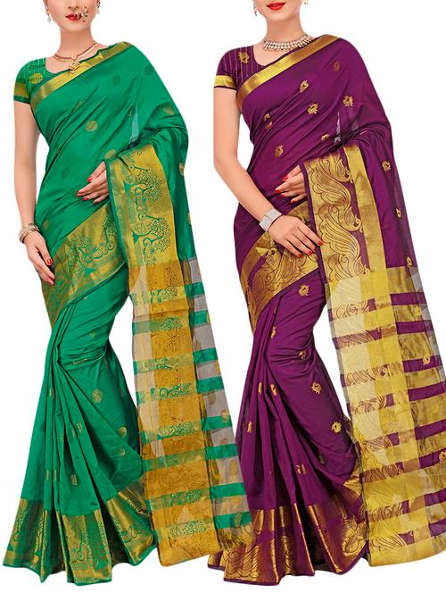 combos banarasi saree with blouse - 16057840 - Very Small Image - 1