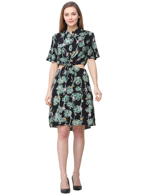 cut out twist detail tropical a-line dress - 16058185 - Very Small Image - 1