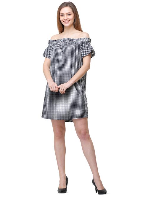 off shoulder checkered shift dress - 16058191 - Very Small Image - 1