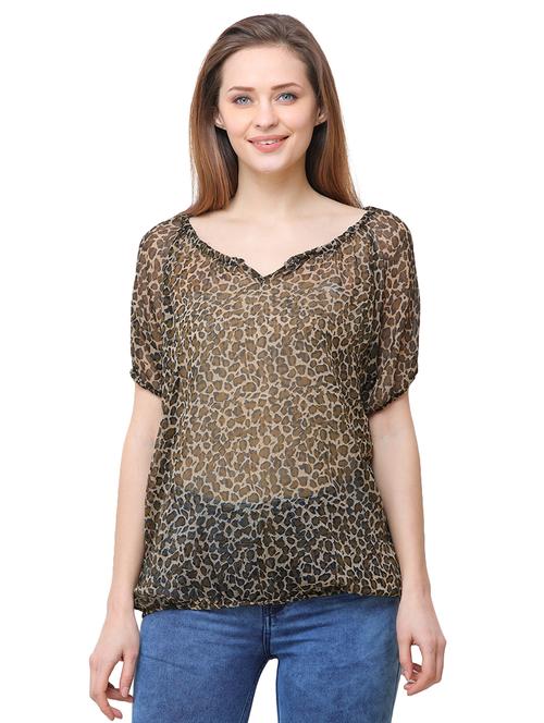 notch neck animal print blouson top - 16058208 - Very Small Image - 1