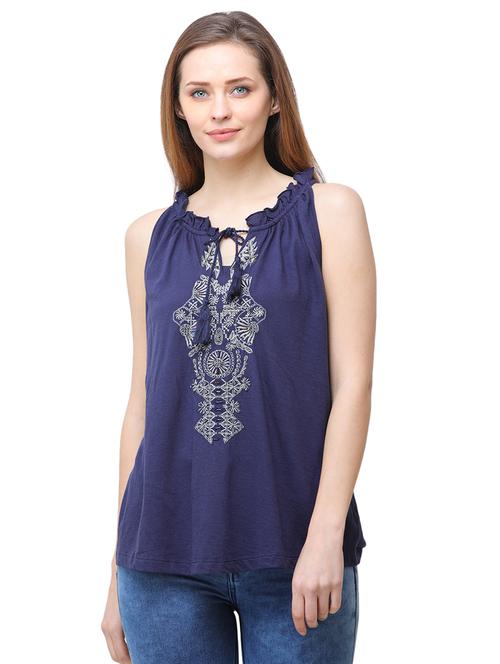ruffle trim embroidered top - 16058219 - Very Small Image - 1