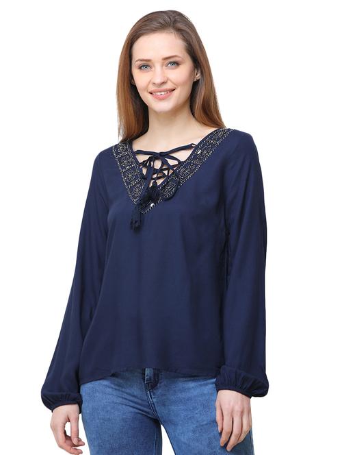embellished tie up neck top - 16058231 - Very Small Image - 1