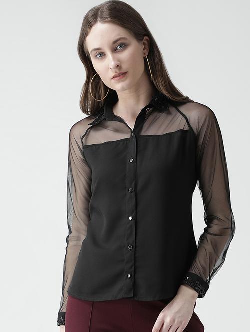 embellished collar sheer panel shirt - 16058369 - Very Small Image - 1