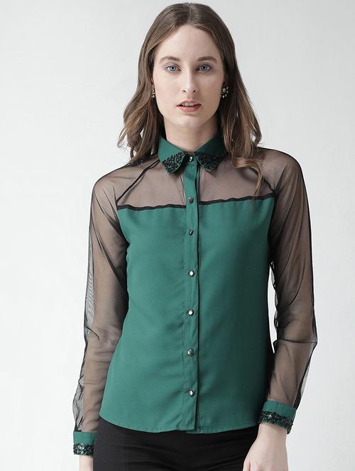 embellished collar sheer panel shirt - 16058370 - Very Small Image - 1