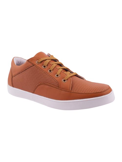 tan leatherette lace up sneakers - 16058391 - Very Small Image - 1
