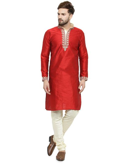 red embroidered kurta pyjama set - 16058826 - Very Small Image - 1