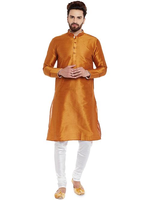 orange silk blend kurta pyjama set - 16058834 - Very Small Image - 1