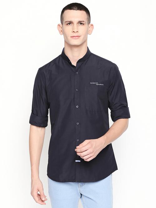 navy blue solid casual shirt - 16059163 - Very Small Image - 1